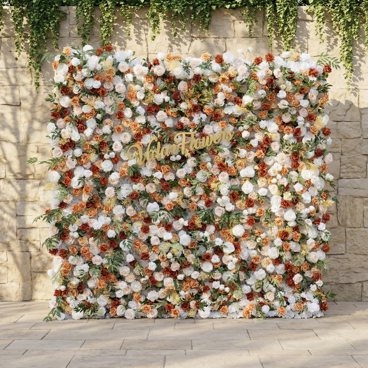 Valar Flowers Terracotta & Blush Rose Flower Wall Backdrop: Warm Rustic Bloom Display- VF-831