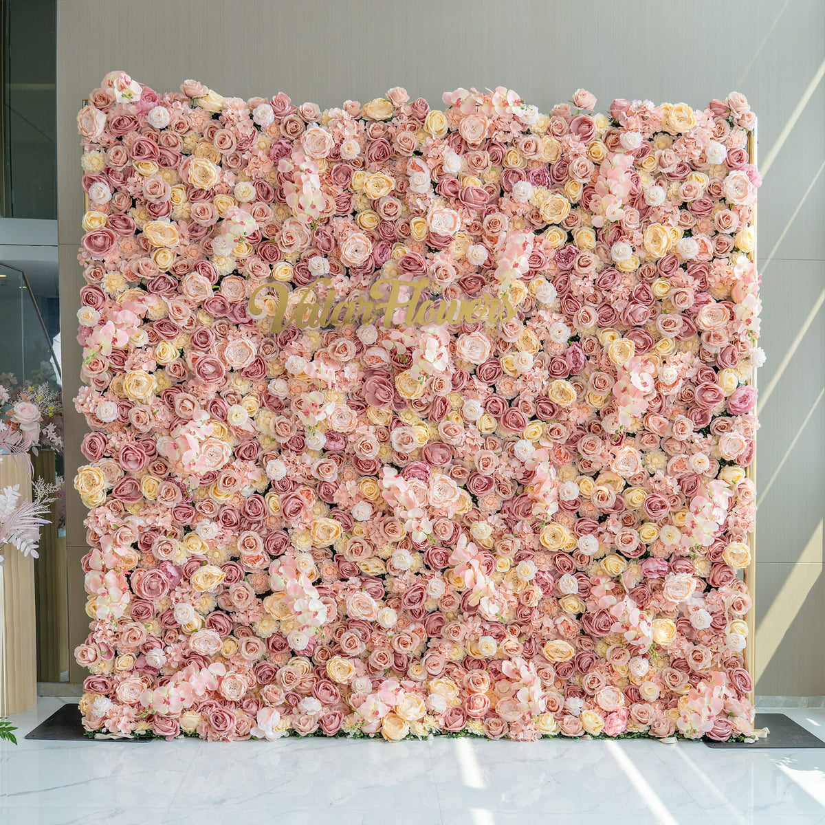 Valar Flowers Exquisite Artificial Flower Backdrop in Soft Pink and Cream Hues for Weddings. Parties and Events-VF-360