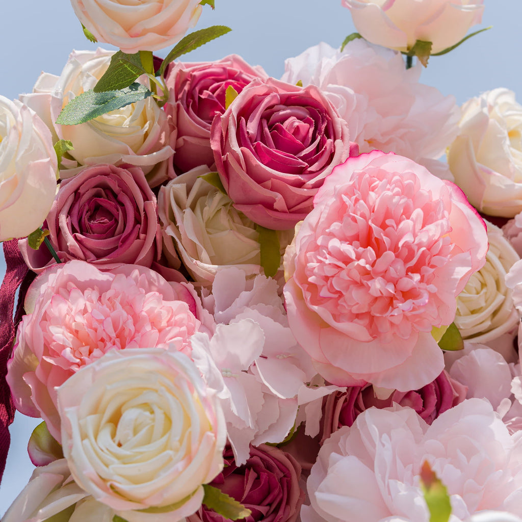 Roll Up Fabric Artificial Variety Of Pink And Cream Floral Bridal Shower Backdrop - Captivating Flowers Photography Arranged Party Event Decor-VF-503