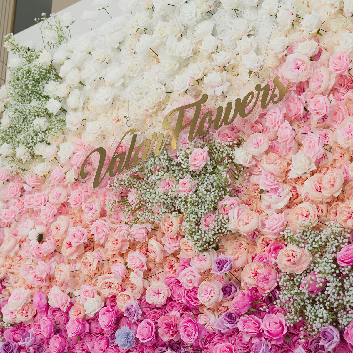ValarFlowers Green White Pink Artificial Flower Wall Backdrop for Wedding & Event Decor VF-340