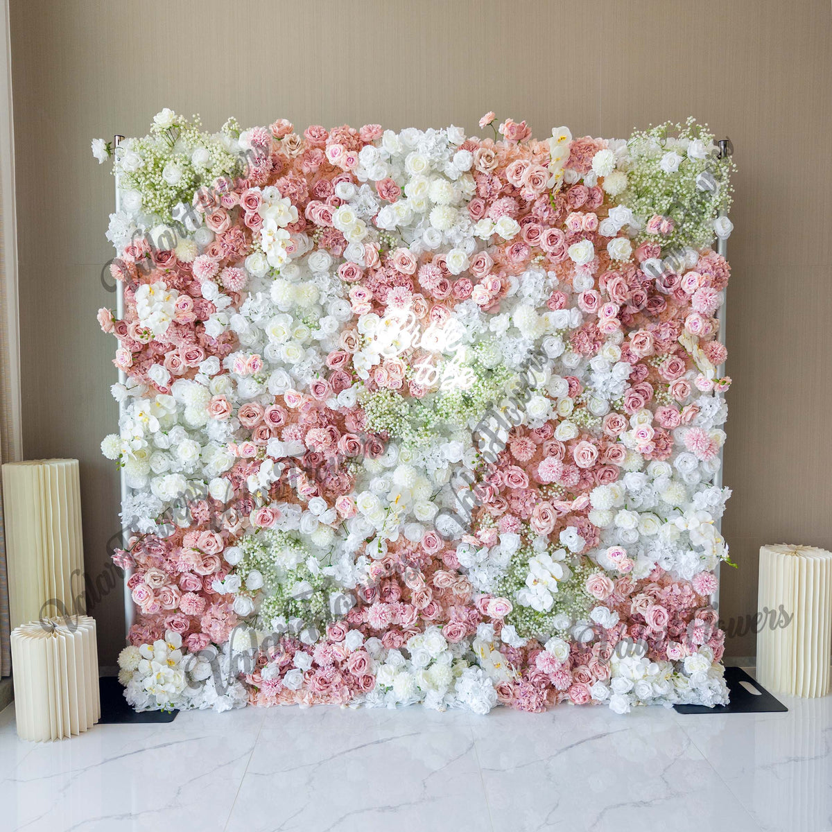 Romantic Floral Backdrop - Blush Nude and White Artificial Flower Wall for Weddings. Events. and Special Occasions-VF-418