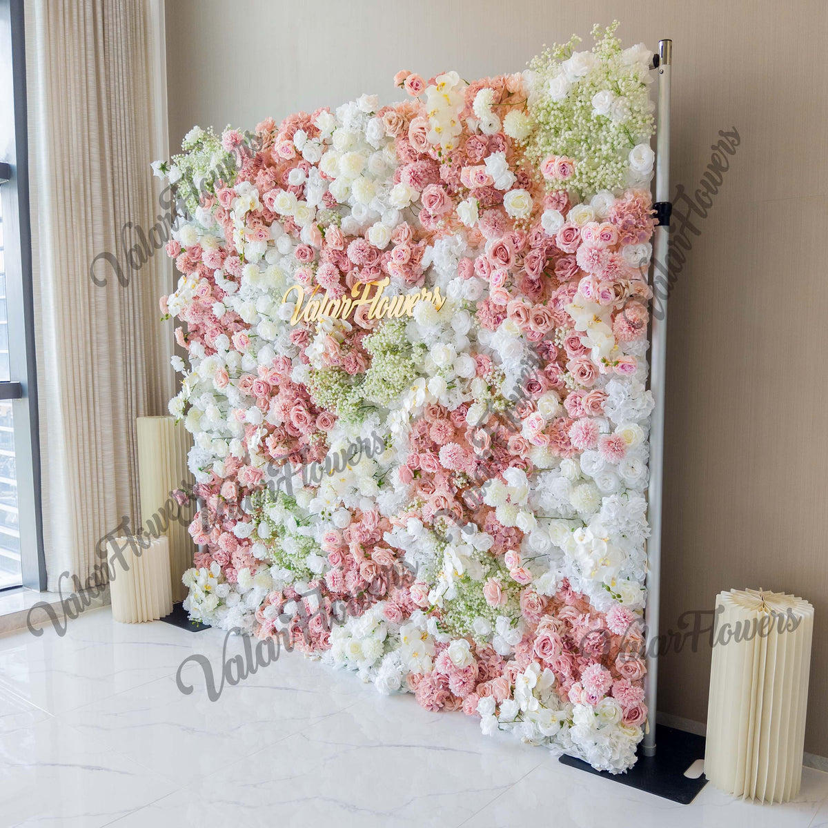 Romantic Floral Backdrop - Blush Nude and White Artificial Flower Wall for Weddings. Events. and Special Occasions-VF-418