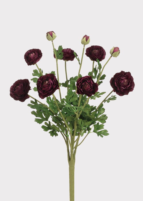 Artificial Ranunculus Flower Bush in Aubergine - 19