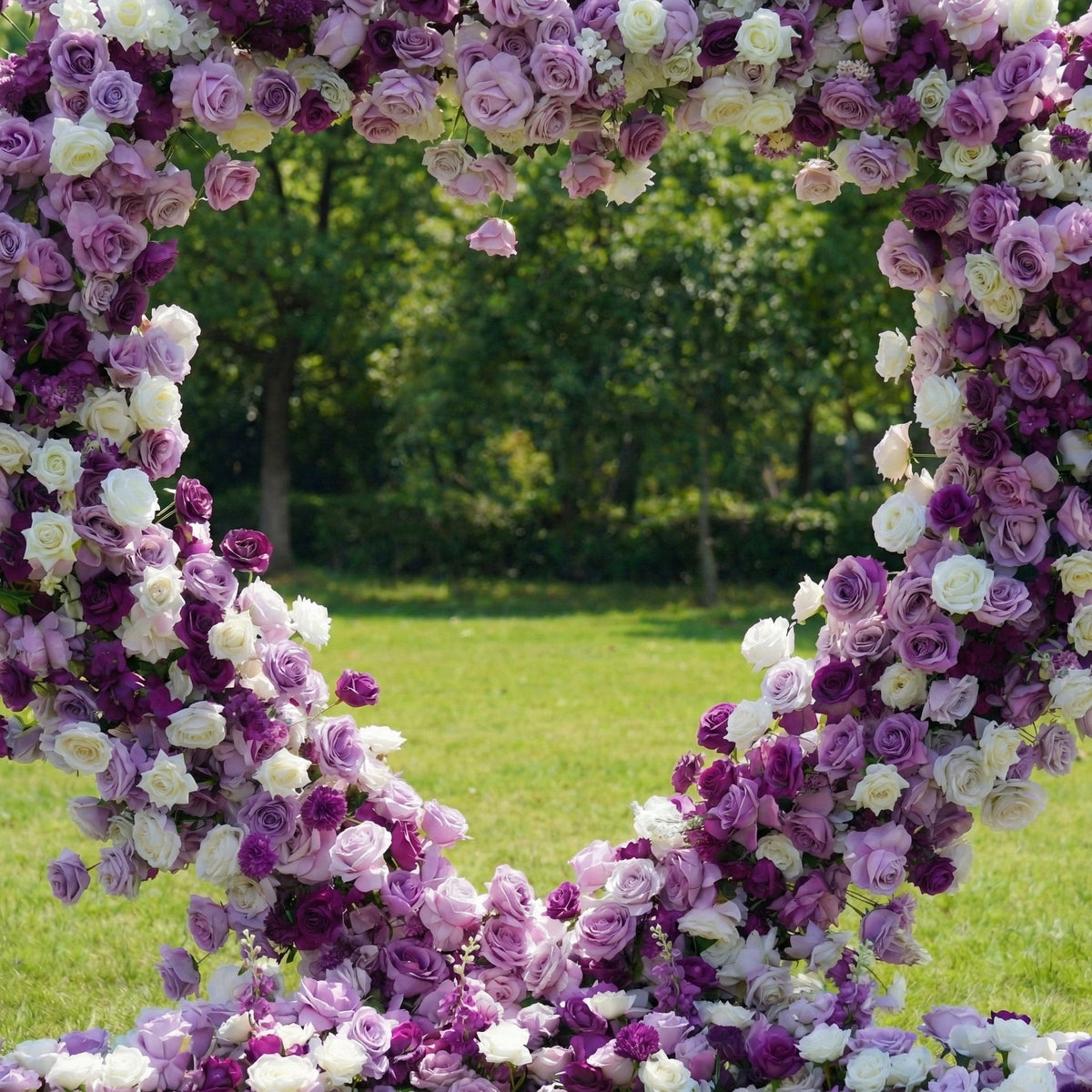 Valar Flowers Heart-Shaped Purple & White Floral Arch with Optional Marry Me LED Sign-VA-367
